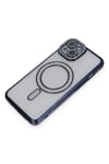 Mey İthalat®  iPhone 14 Kılıf Joke Simli Magneticsafe Kılıf - Lacivert