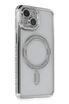 Mey İthalat®  iPhone 14 Kılıf Joke Simli Magneticsafe Kılıf - Gümüş