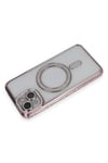Mey İthalat®  iPhone 14 Kılıf Joke Simli Magneticsafe Kılıf - Pembe