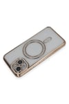 Mey İthalat®  iPhone 14 Kılıf Joke Simli Magneticsafe Kılıf - Gold