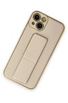 Mey İthalat®  iPhone 14 Plus Kılıf Coco Deri Standlı Kapak - Gold