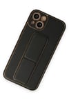 Mey İthalat®  iPhone 14 Plus Kılıf Coco Deri Standlı Kapak - Siyah