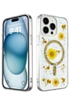 Mey İthalat®  iPhone 14 Pro Kılıf Daisy Simli Magsafe Kapak - Gold