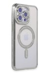 Mey İthalat®  iPhone 14 Pro Kılıf Joke Simli Magneticsafe Kılıf - Gümüş