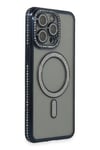 Mey İthalat®  iPhone 14 Pro Kılıf Joke Simli Magneticsafe Kılıf - Lacivert