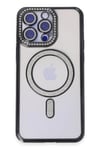 Mey İthalat®  iPhone 14 Pro Kılıf Joke Simli Magneticsafe Kılıf - Siyah