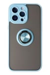 Mey İthalat®  iPhone 14 Pro Kılıf Montreal Yüzüklü Silikon Kapak - Buz Mavi
