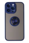 Mey İthalat®  iPhone 14 Pro Kılıf Montreal Yüzüklü Silikon Kapak - Lacivert