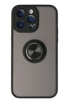 Mey İthalat®  iPhone 14 Pro Max Kılıf Montreal Yüzüklü Silikon Kapak - Siyah