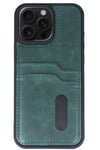Mey İthalat®  iPhone 14 Pro Max Kılıf Sara Kartvizitli Deri Kılıf - Koyu Yeşil