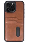 Mey İthalat®  iPhone 14 Pro Max Kılıf Sara Kartvizitli Deri Kılıf - Taba