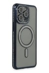 Mey İthalat®  iPhone 15 Pro Kılıf Joke Simli Magneticsafe Kılıf - Lacivert