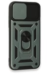 Mey İthalat®  iPhone 15 Pro Kılıf Pars Lens Yüzüklü Silikon - Yeşil