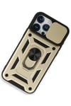 Mey İthalat®  iPhone 15 Pro Kılıf Pars Lens Yüzüklü Silikon - Gold