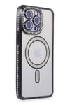 Mey İthalat®  iPhone 15 Pro Max Kılıf Joke Simli Magneticsafe Kılıf - Siyah