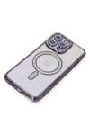 Mey İthalat®  iPhone 15 Pro Max Kılıf Joke Simli Magneticsafe Kılıf - Derin Mor