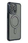 Mey İthalat®  iPhone 15 Pro Max Kılıf Joke Simli Magneticsafe Kılıf - Lacivert