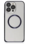 Mey İthalat®  iPhone 15 Pro Max Kılıf Metal Bumper Magneticsafe Kapak - Lacivert