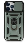 Mey İthalat®  iPhone 15 Pro Max Kılıf Pars Lens Yüzüklü Silikon - Yeşil