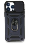 Mey İthalat®  iPhone 15 Pro Max Kılıf Pars Lens Yüzüklü Silikon - Lacivert
