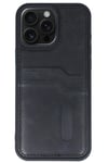 Mey İthalat®  iPhone 15 Pro Max Kılıf Sara Kartvizitli Deri Kılıf - Siyah