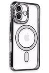 Mey İthalat®  iPhone 16 Kılıf Joke Simli Magneticsafe Kılıf - Siyah