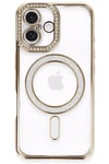 Mey İthalat®  iPhone 16 Kılıf Joke Simli Magneticsafe Kılıf - Gold