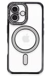 Mey İthalat®  iPhone 16 Kılıf Joke Simli Magneticsafe Kılıf - Siyah