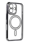 Mey İthalat®  iPhone 16 Kılıf Joke Simli Magneticsafe Kılıf - Siyah
