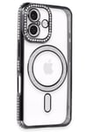 Mey İthalat®  iPhone 16 Kılıf Joke Simli Magneticsafe Kılıf - Siyah