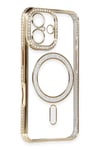 Mey İthalat®  iPhone 16 Kılıf Joke Simli Magneticsafe Kılıf - Gold