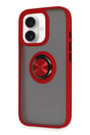Mey İthalat®  iPhone 16 Kılıf Montreal Yüzüklü Silikon Kapak - Kırmızı