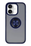 Mey İthalat®  iPhone 16 Kılıf Montreal Yüzüklü Silikon Kapak - Lacivert