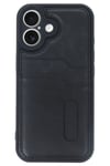 Mey İthalat®  iPhone 16 Kılıf Sara Kartvizitli Deri Kılıf - Siyah