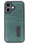 Mey İthalat®  iPhone 16 Kılıf Sara Kartvizitli Deri Kılıf - Koyu Yeşil