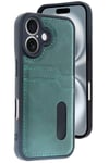 Mey İthalat®  iPhone 16 Kılıf Sara Kartvizitli Deri Kılıf - Koyu Yeşil