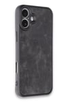 Mey İthalat®  iPhone 16 Plus Kılıf Aras Deri Kapak - Siyah