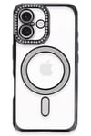 Mey İthalat®  iPhone 16 Plus Kılıf Joke Simli Magneticsafe Kılıf - Siyah
