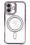 Mey İthalat®  iPhone 16 Plus Kılıf Joke Simli Magneticsafe Kılıf - Derin Mor