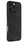Mey İthalat®  iPhone 16 Pro Kılıf Aras Deri Kapak - Siyah