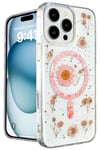 Mey İthalat®  iPhone 16 Pro Kılıf Daisy Simli Magsafe Kapak - Pembe