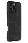 Mey İthalat®  iPhone 16 Pro Max Kılıf Aras Deri Kapak - Siyah