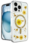 Mey İthalat®  iPhone 16 Pro Max Kılıf Daisy Simli Magsafe Kapak - Gold