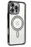 Mey İthalat®  iPhone 16 Pro Max Kılıf Joke Simli Magneticsafe Kılıf - Siyah
