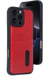 Mey İthalat®  iPhone 16 Pro Max Kılıf Sara Kartvizitli Deri Kılıf - Kırmızı