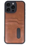 Mey İthalat®  iPhone 16 Pro Max Kılıf Sara Kartvizitli Deri Kılıf - Taba