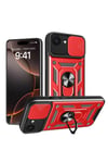 Mey İthalat®  iPhone 16E Kılıf Pars Lens Yüzüklü Silikon - Kırmızı