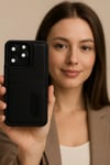 Mey İthalat®  iPhone 16E Kılıf Sara Kartvizitli Deri Kılıf - Siyah