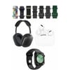 Mey İthalat®  K32 Kombo 7 Adet Kordon Akıllı Saat Airpods Kulaklık Kafa Üstü Kablosuz Kulaklık Set - Siyah