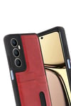 Mey İthalat®  Realme C65 Sara Kartvizitli Deri Kılıf - Kırmızı